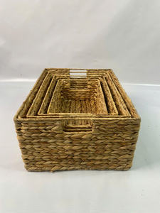 Set of 4 Vintage Eco-Friendly Rectangular Water Hyacinth <b>Storage</b> <b>Baskets</b> - Product Image 3