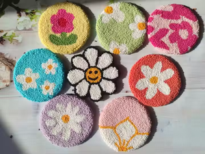Sous-verres brodés à l'aiguille de poinçon à la main coloré marguerite tufté tasse tapis accessoire conception florale idée cadeau parfaite - Product Image 6