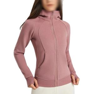 Sudaderas con capucha de diseño personalizado al por mayor para mujer, de invierno/otoño, para gimnasio, de color liso, con cremallera completa, holgadas, para correr al aire libre, con cierre frontal - Product Image 5
