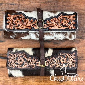 Organisateur de bijoux en cuir usiné à la main personnalisable porte-rouleau de bijoux pliable en cuir de vachette occidentale et étui de voyage rangement de bijoux - Product Image 1