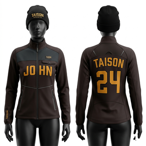 Chaqueta de Entrenamiento de Fútbol Americano para Mujer, 340 GSM, Poliéster y Spandex, Felpa, Azul Marino, Paneles Blancos y Dorados, Logotipo Personalizado - Product Image 3