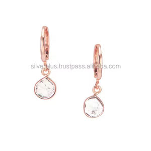Venta al por mayor 14K oro rebanada diamante aro pendientes joyería - Product Image 5