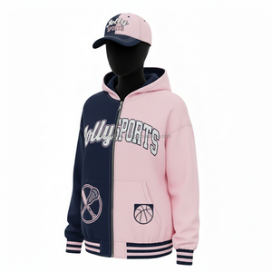 <b>Women</b> Zipper Hoodie 320GSM Fleece Two Tone <b>Navy</b> Pink Panel Custom Embroidery Logo Warm Casual Sportswear zipper basics <b>hoodies</b> - Product Image 4