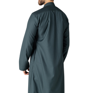Thobe moderne vert sarcelle pour homme, couleur unie, Jubba saoudienne, vêtements islamiques pour homme, robe arabe à manches longues, Dishdasha, Kandura - Product Image 2