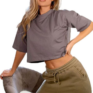 Tops cortos de cuello redondo de alta calidad para mujer Tops cortos fabricados en fábrica de tela transpirable al por mayor para mujer - Product Image 2