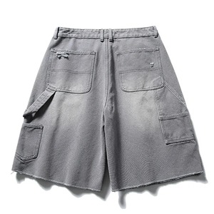 <b>Men's</b> Washed Baggy Summer Streetwear <b>Jeans</b> Shorts with Distressed Embroidery Casual Style Solid Pattern - Product Image 6