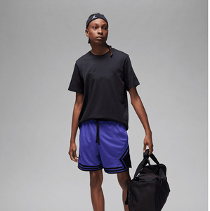 Pantalones cortos cómodos y secos de malla de poliéster 100% para hombre con diamantes lapislázuli sólido y negro con cintura elástica y cinta de punto a rayas - Product Image 4