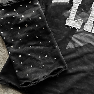 Sudadera extragrande de doble capa personalizada para hombre, sudadera pesada lavada con ácido de manga larga desgastada con diamantes de imitación bordados desgastados - Product Image 4