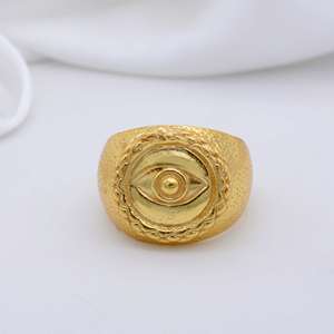 Brass Evil Eye Signet <b>Ring</b> 18k Gold Plated Gothic <b>Statement</b> Men's <b>Ring</b> For Wholesale - Product Image 5