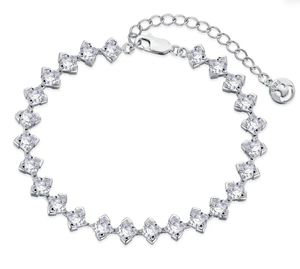 Pulsera Diaria con Corte Princesa Ornamentado de 0.5 Quilates, Pulsera Floral de Moissanita, Diamante y Zafiro en Oro Blanco - Product Image 1