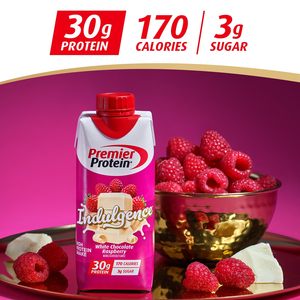 Shake protéiné Premier INDULGENCE, chocolat blanc framboise, 30g de protéines, 170 calories, 3g de sucre, 11 fl oz, lot de 12 - Product Image 5