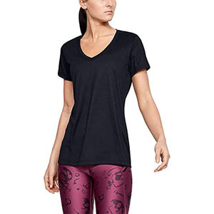 T-shirt noir à col en V pour femme, confortable et basique pour tous les jours, vente en gros - Product Image 1