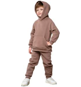 Alta calidad Unisex dos piezas transpirable invierno talla grande manga larga Beige niños ropa conjunto para niños chándales chándal - Product Image 6