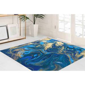Tapis en encre alcoolisée bleu et or : Décoration de bureau scintillante, tapis en chenille - Product Image 4