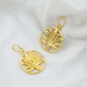 Trendy Lotus Flower <b>Dangle</b> <b>Earring</b> 18k <b>Gold</b> Plated Brass Flower <b>Dangle</b> <b>Earring</b> Vintage Ethnic Wholesale Drop <b>Earring</b> For Women - Product Image 2