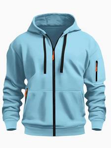 Nouveau style pour sweat à capuche zippé pour homme avec poche kangourou, manteau de couleur unie, style automne et hiver, sport décontracté, doublé polaire - Product Image 2