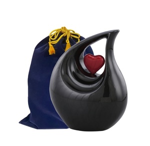 Black Urn Full Size Enamel Finish Metal Teardrop Cremation Urn <b>for</b> Human <b>Ashes</b> Upto 210Lbs Adult Teardrop Urn - Product Image 1