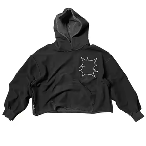 Sudadera con Capucha al por Mayor, Estilo Desgastado con Bordado, Lavado Ácido, 100% Algodón, Felpa de 400 g/m², Corte Recortado, Talla Grande, Cómoda y de Secado Rápido - Product Image 1