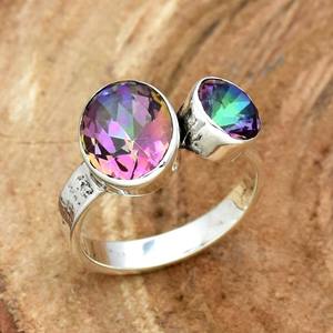 Meilleure qualité bague Topaze mystique pierre précieuse naturelle solide 925 en argent Sterling bijoux faits à la main en argent Sterling 925 bague estampillée - Product Image 3