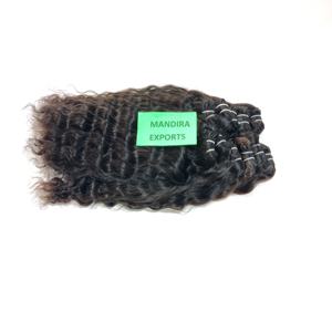 Cuticule brute alignée machine indienne noire double trame cheveux faisceaux ondulés naturels temple Extensions de cheveux humains brésiliens - Product Image 4