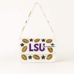 Sac à main perlé de luxe LSU Pochette Gameday inspirée du football avec paillettes violettes et dorées - Product Image 5