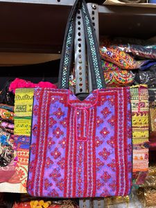 Bohemian Embroidered Cotton Tote <b>Bag</b> With Shell And Mirror Work Panelled Design For Women Shopping - Product Image 4