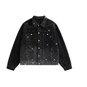 Offre Spéciale Hommes Vintage Denim Lavé Vestes Personnalisé Manteaux D'hiver Mode Strass Diamant Industrie Lourde Lâche Denim - Product Image 1