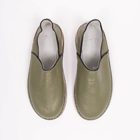 Chaussons plats unisexes faits à la main en cuir véritable vert olive, écologiques, légers, confortables, toutes saisons, vente en gros, fabriqués au Maroc