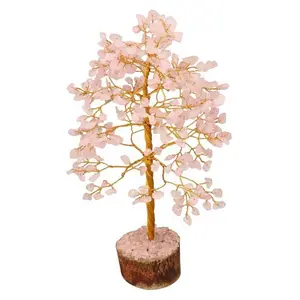 Rose Quartz Money Tree Reiki Healing Aura Crystal Cleansing Gemstone Prosperity Stones Golden Wire Energy Generator Home Decor