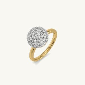 Anillo de Oro Amarillo con Diamantes Agrupados para Mujer, Corte Brillante Redondo, Engaste Pavé, Estilo Clásico de Compromiso - Product Image 1
