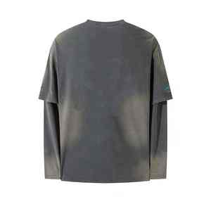 Custom Oversize <b>Waffle</b> Knit 100% Cotton Double Layer Long Sleeve T-<b>shirt</b> for Men - Product Image 2