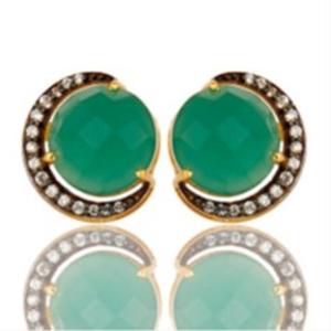 Boucles d'oreilles rondes en argent Sterling 925 avec pierres précieuses d'onyx vert, nouvel arrivage - Product Image 1