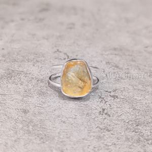 Bague pour femme en pierre brute, citrine naturelle, pierre de naissance de novembre, double bande, en argent sterling 925 - Product Image 1