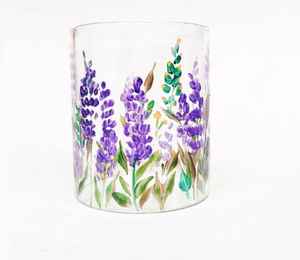 แก้วใส่เทียนวาดลายด้วยมือ |   ที่ใส่เทียนทรงกระบอกลายดอกไม้บาน |   ที่ใส่เทียนหอมลายดอกลาเวนเดอร์ วาดด้วยมือ งานฝีมือ - Product Image 4