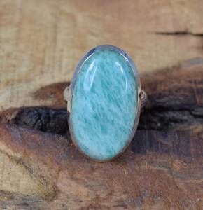 92.5 Silver Amazonite Natural Oval Shape Gemstone <b>Ring</b> Gift for her - Product Image 4