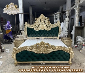 Cama de plata alemana tallada en madera real, cama de plata tallada a mano tradicional por DST EXPORTS, cama doble tallada a mano con soporte de noche - Product Image 4