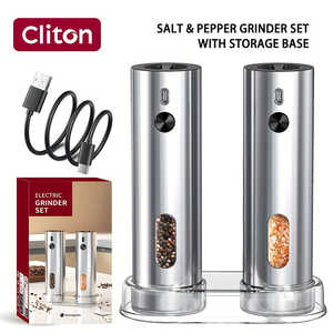 Ensemble de moulins à sel et à poivre électriques à LED rechargeables, moulin à batterie USB, réglage automatique, option réglable - 1 pièce, 2 pièces, emballé dans une boîte en métal - Product Image 1