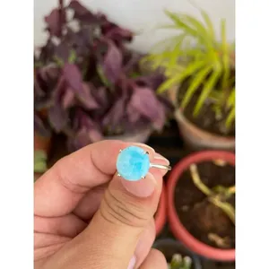 Romantic Round Larimar <b>Ring</b> <b>925</b> Sterling <b>Silver</b> Handmade Gemstone <b>Ring</b> Wholesale Jewelry Supplier - Product Image 2