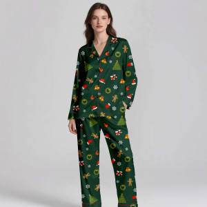 Pijamas de Manga Larga para Mujer, Estampado Bajo Demanda, Tema Navideño de Verano/Primavera, Suaves, Cálidos y Transpirables, Ropa de Dormir - Product Image 3