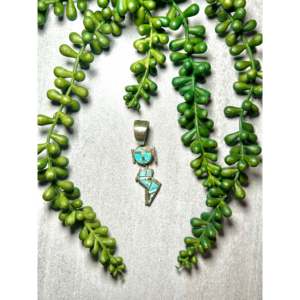 Handmade #8 Turquoise & Rose Gold Pendant Princess Cut Diamond Bezel Set Ethnically Styled Navajo Made Sterling <b>Silver</b> <b>Charm</b> - Product Image 1