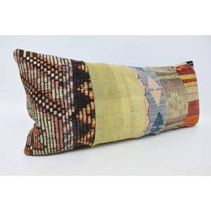 <b>Green</b> <b>Striped</b> Wool Patchwork Pillow 16x36 Inch Woven Technique Vintage Pattern Rustic Comfort Style for Living Room <b>Bedding</b> - Product Image 3