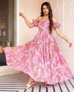 Indian Handmade Eco-Friendly Cotton Floral Printed Floor-Length Women's Party Wear Dress Stylish Bride Gift Sale - Product Image 2