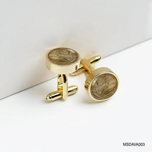 Boutons de manchette de luxe pour homme [Collection Tinh Vu] plaqués or 18 carats - Pierre précieuse en quartz rutilé doré Fengshui (MSDAVA003) - Product Image 2