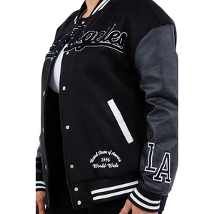 Chaqueta Universitaria para Mujer, Negra, con Bordado LA, Manga Larga, Cuello Camisero, Material de Poliéster, para Otoño - Product Image 4
