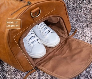 Bolso de Lona de Cuero Genuino Hecho a Mano, Bolsa Grande de Moda Unisex, de Grano Completo, Vintage, Personalizado, Gancho con Compartimento para Zapatos de Caramelo - Product Image 4