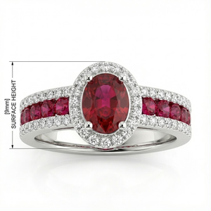 Bague Halo en Or Blanc 18 carats avec Rubis Naturel et Diamants, Taille Ovale, Sertissage à Griffes, pour Femme, Fiançailles, Mariage, Cadeau, Bijoux Fins - Product Image 5
