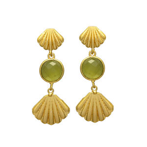 New Arrival Gold Tone Designer Dangle Earrings with Seashell Design Green Amethyst Hydro Gemstone Brass Earrings - Product Image 1