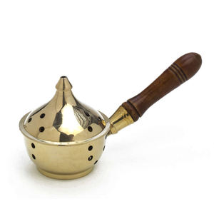 Solid Brass <b>Incense</b> Burner with Wooden Black Handle Home Decor Holder for Sandalwood and Tea Fragrances <b>Boxed</b> - Product Image 3