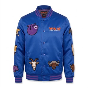 Blouson Bomber en Satin Personnalisé pour Homme, Violet Cobalt, Patch Chenille Gazelle, Doublure par Sublimation, Logo Personnalisé, OEM - Product Image 1