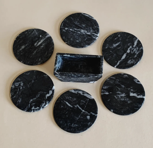 Luxury Handmade Round Natural <b>Marble</b> Black <b>Coaster</b> with Brass Trim Classic Style Eco-Friendly From India by Tayyab Handicraft - Product Image 4